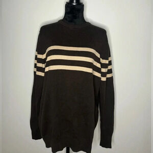 Vintage 90s Cherokee size L Pullover Knit Striped Brown and Cream Sweater Y2K